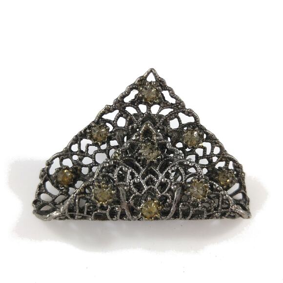 Vintage MUSI Filigree Shoe Clips, Gold Rhinestones, 1950s, 1 3/4 Inches - Picture 5 of 10